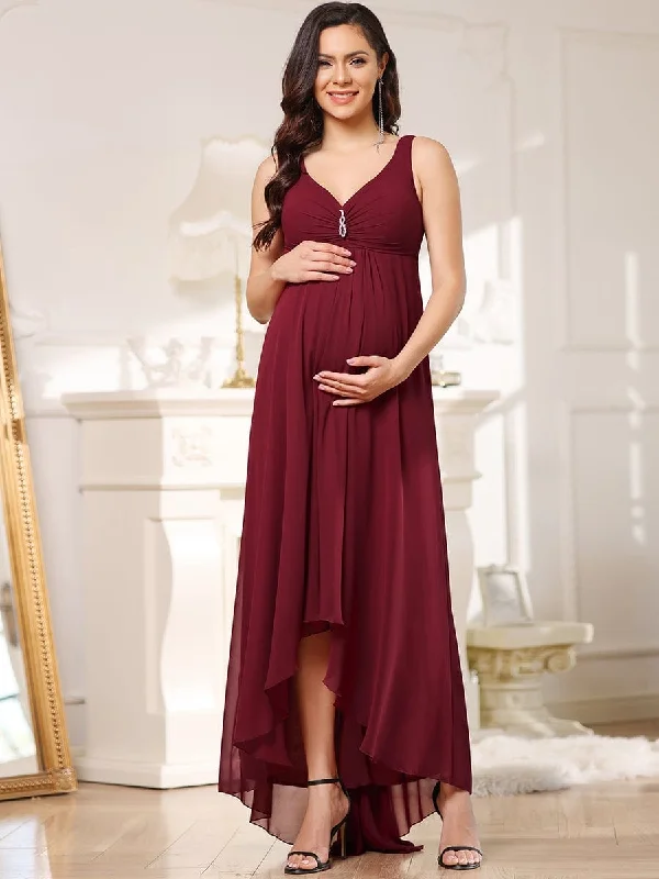 Jeweled Top Asymmetrical Formal Maternity Dress