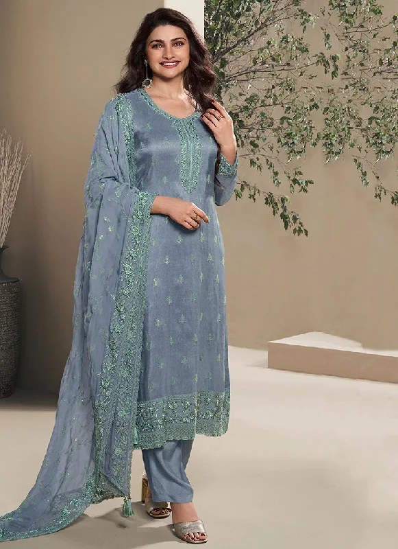 Blue Thread Work Embroidery Salwar Kameez Suit