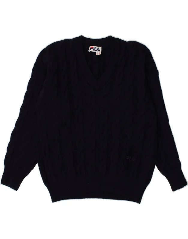 FILA Womens V-Neck Jumper Sweater IT 50 XL Navy Blue