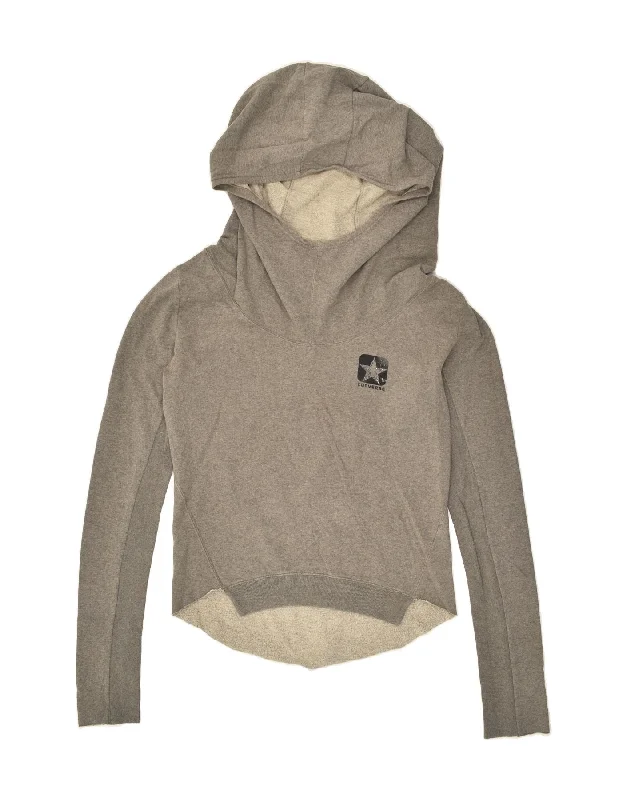 CONVERSE Womens Hoodie Jumper UK 14 Medium Grey Cotton