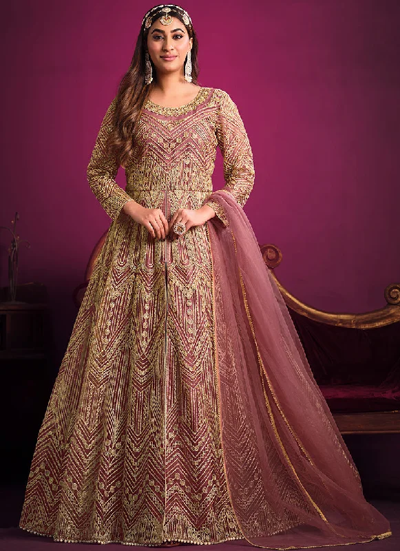 Blush Pink Embroidery Slit Style Anarkali Pant Suit