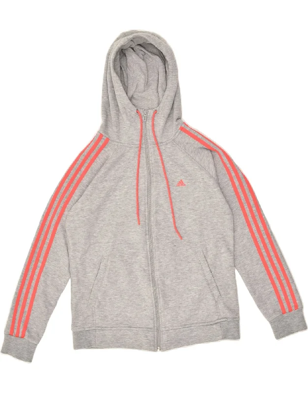 ADIDAS Womens Zip Hoodie Sweater UK 14 Medium Grey Polyester