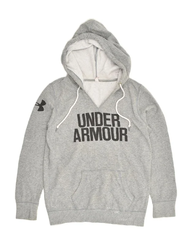 UNDER ARMOUR Womens Loose Fit Graphic Hoodie Jumper UK 10 Small Grey