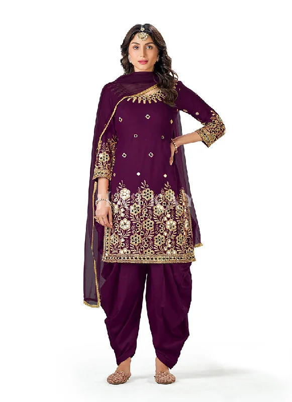 Deep Wine Mirror Work Punjabi Patiala Suit