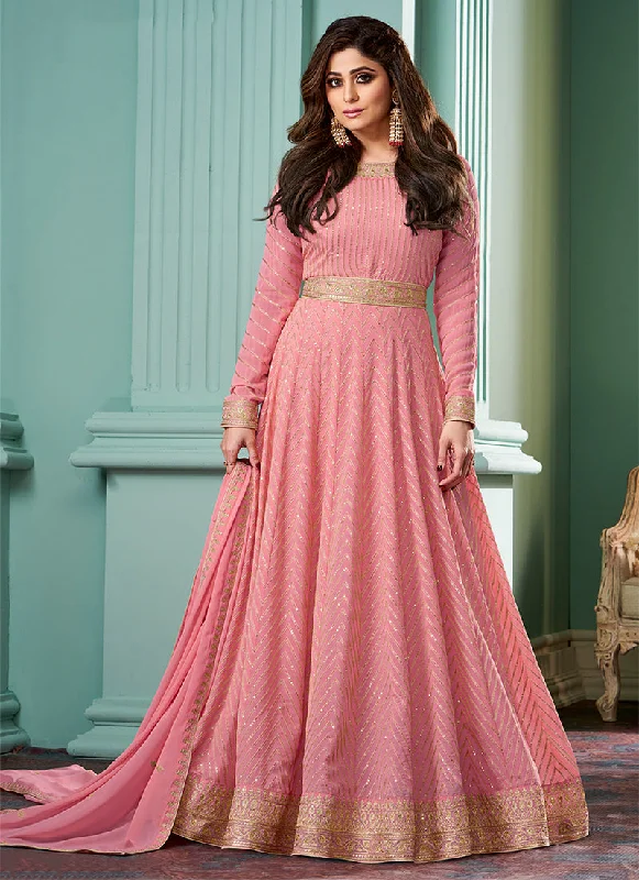 Pink Embroidered Anarkali Dress For Wedding