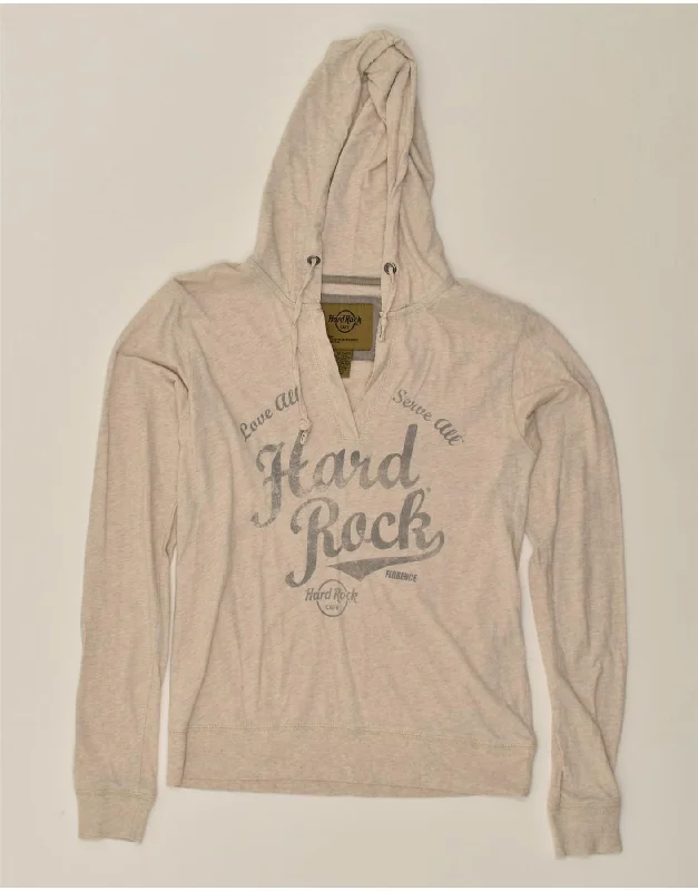 HARD ROCK CAFE Womens Florence Graphic Hoodie Jumper UK 12 Medium Beige