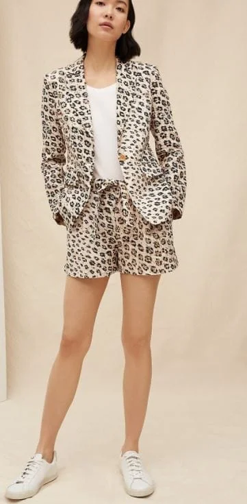 "Anilah" Leopard Print Linen Blazer