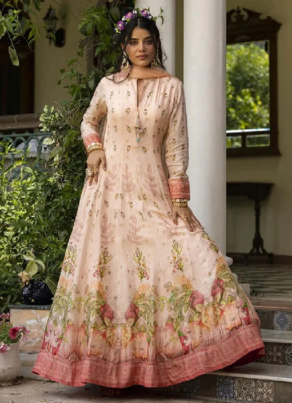 Light Pink Embroidery Floral Printed Anarkali Gown