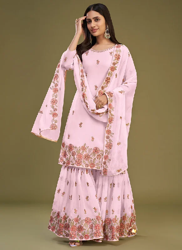 Pink Sequence Embroidery Traditional Gharara Style Suit