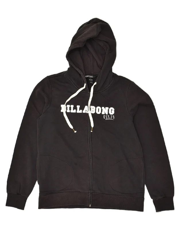 BILLABONG Womens Graphic Zip Hoodie Sweater UK 14 Large  Black Cotton