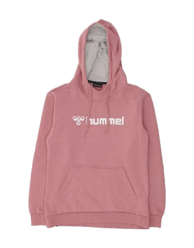 HUMMEL Womens Graphic Hoodie Jumper UK 10 Small Pink Cotton