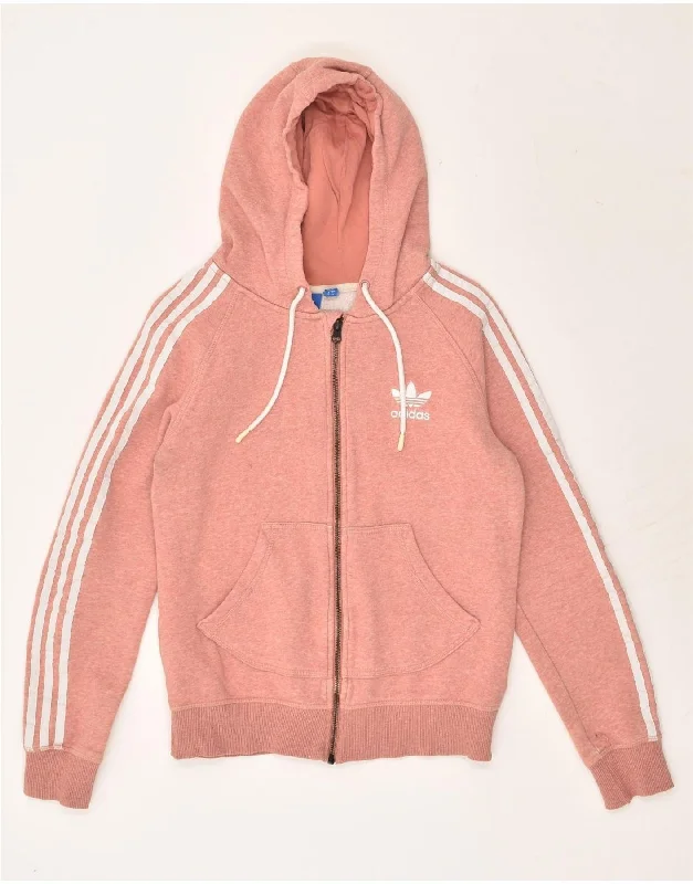 ADIDAS Womens Zip Hoodie Sweater UK 12 Medium Pink Cotton