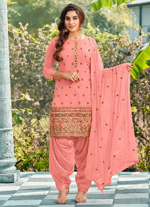 Peach Sequence Embroidered Patiala Suit