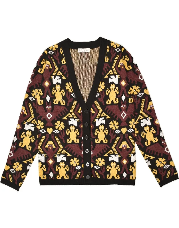 INTREND Womens Abstract Pattern Cardigan Sweater UK 10 Small Burgundy