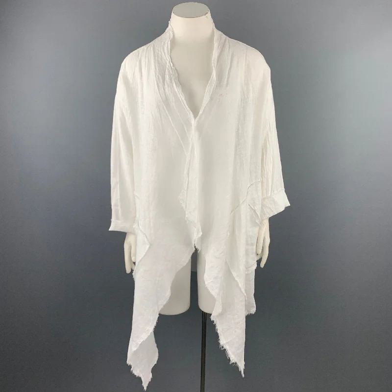 GIGI Size L White Linen Asymmetrical Open Front Coat