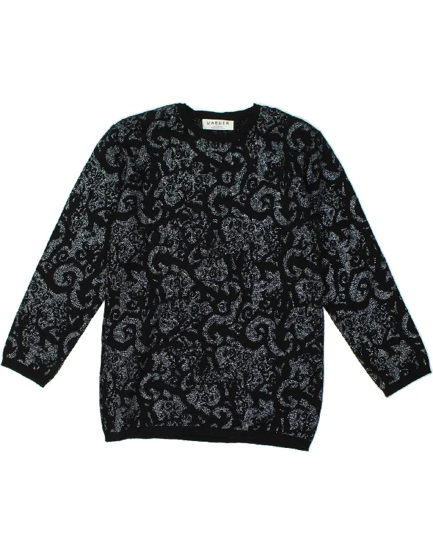 JAEGER Womens Abstract Pattern Crew Neck Jumper Sweater UK 12 Medium Black