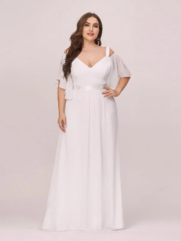 Plus Size Cold Shoulder Outdoor Chiffon Wedding Dress