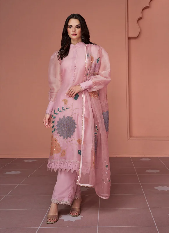 Blush Pink Multi Floral Embroidery Pakistani Pant Style Suit