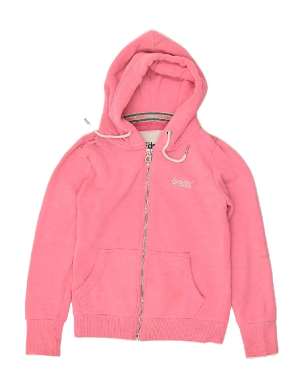 SUPERDRY Womens Zip Hoodie Sweater UK 12 Medium  Pink Cotton