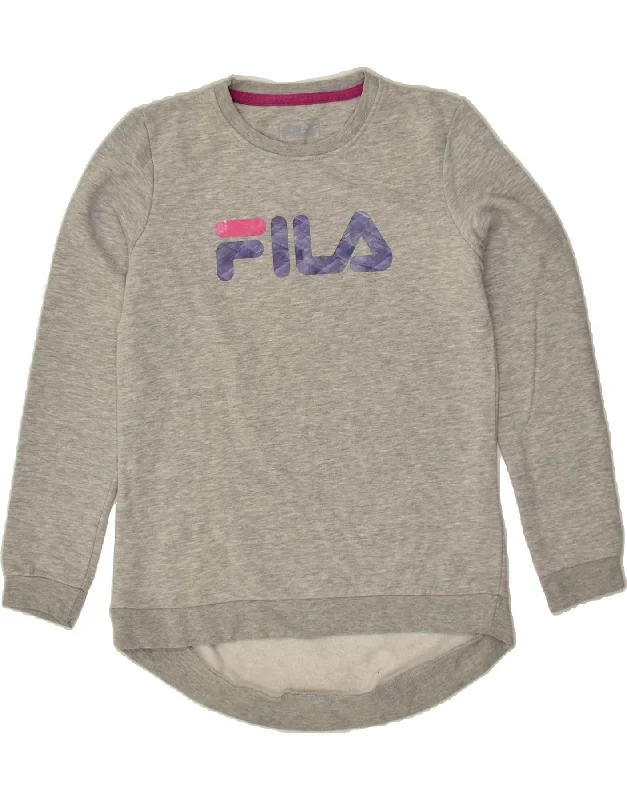 FILA Womens Graphic Sweatshirt Jumper UK 14 Medium Grey Cotton