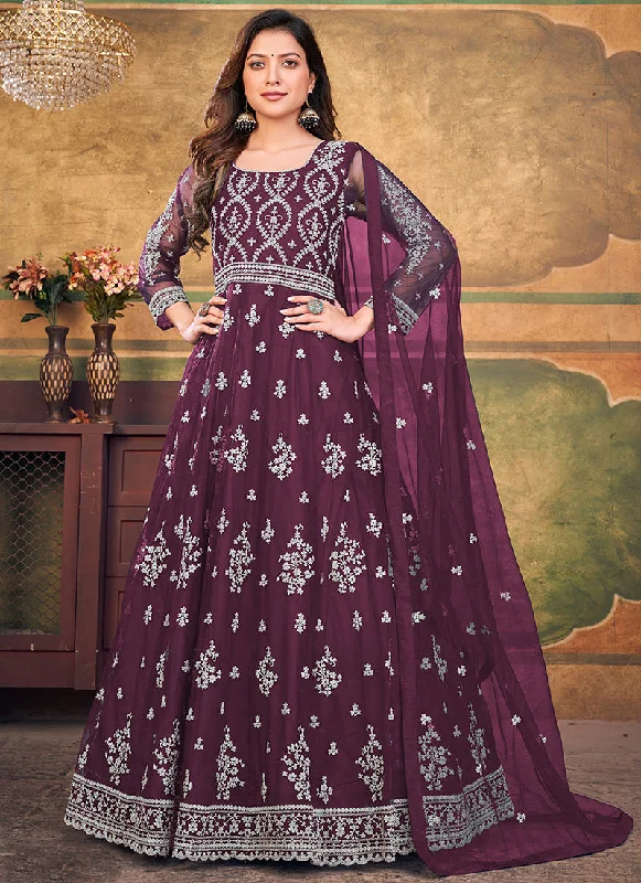 Purple Embroidery Traditional Festive Anarkali Suit