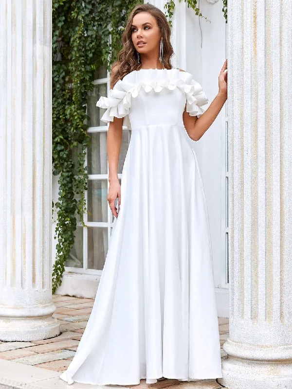 Double Ruffle Sleeveless A-line Floor-Length Wedding Dress