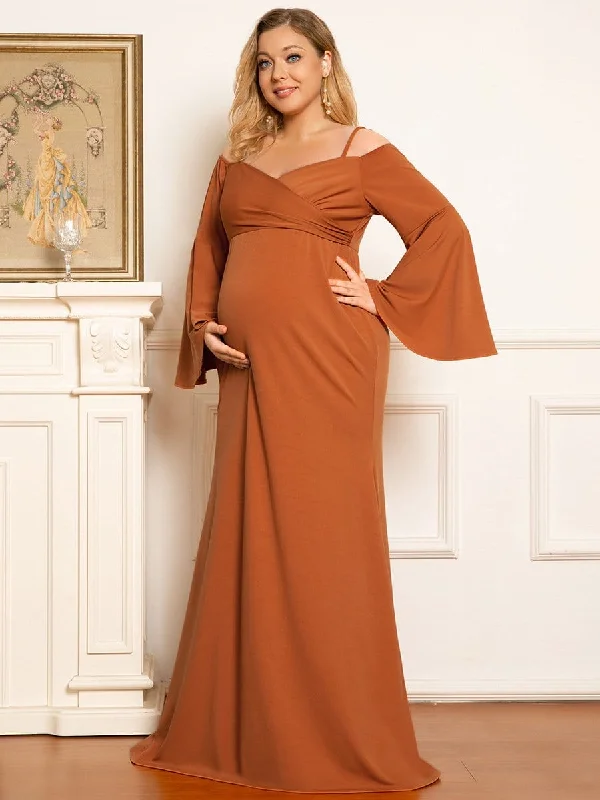 Plus Size Long Sleeve Cold Shoulder Fishtail Maternity Dress