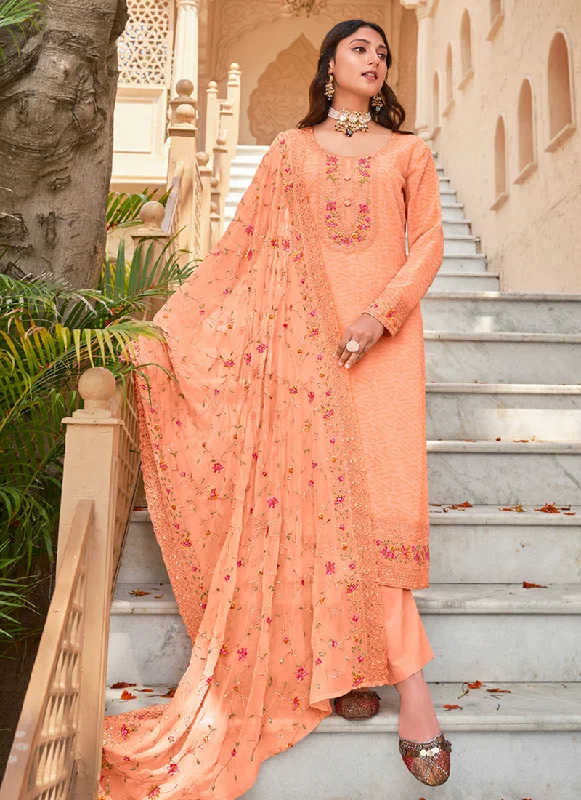 Orange Multi Embroidery Traditional Pant Suit