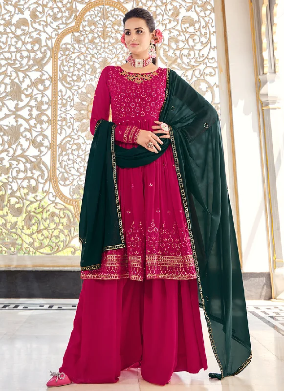 Pink And Green Sequence Embroidery Anarkali Palazzo Suit