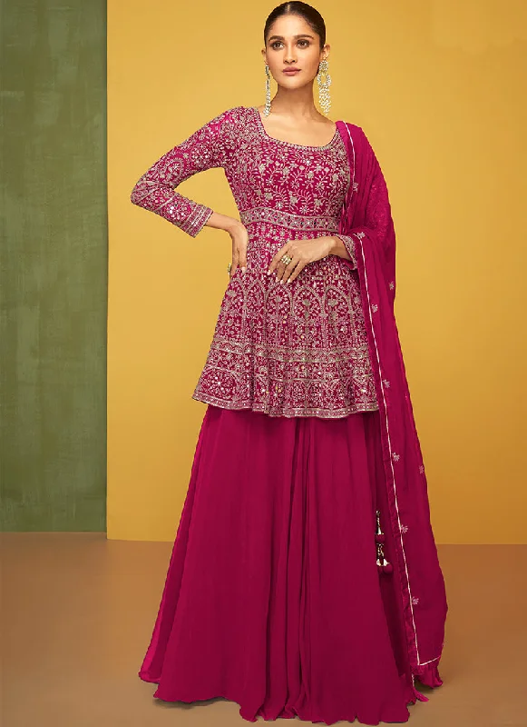 Hot Pink Embroidery Traditional Lehenga Kurti