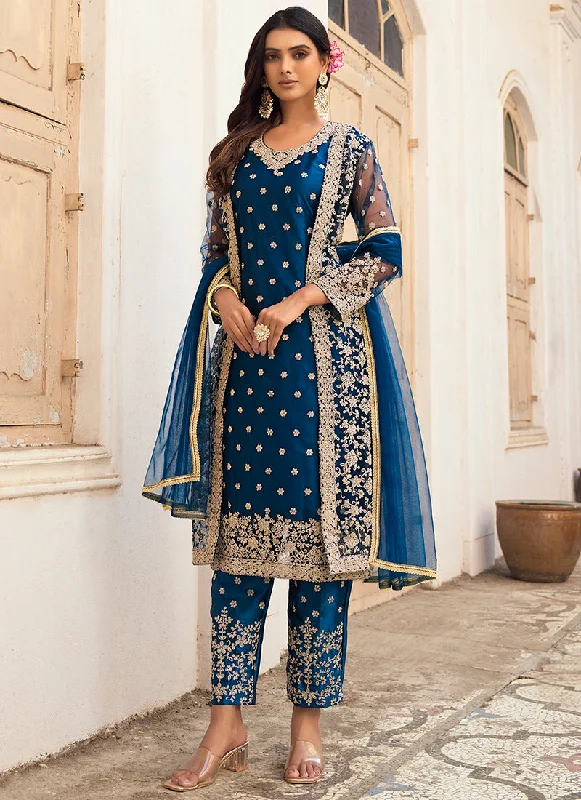 Turquoise Embroidery Pakistani Pant Style Suit