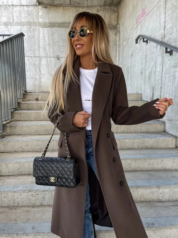 Women's new autumn and winter simple long-sleeved lapel button slit woolen jacket