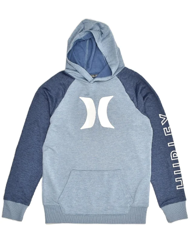 HURLEY Womens Graphic Hoodie Jumper UK 14 Large Blue Colourblock Polyester