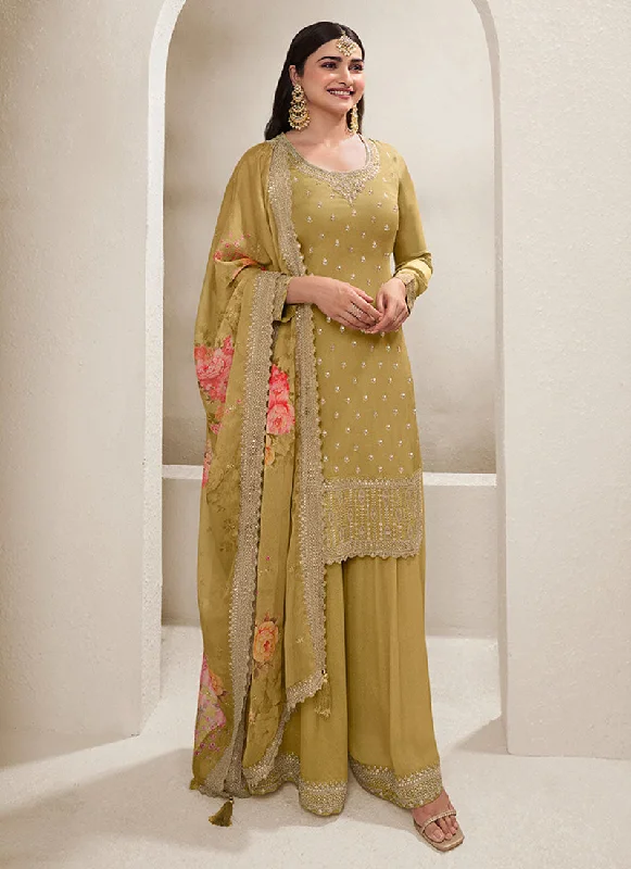 Yellow Traditional Sequence Embroidery Sharara Style Suit