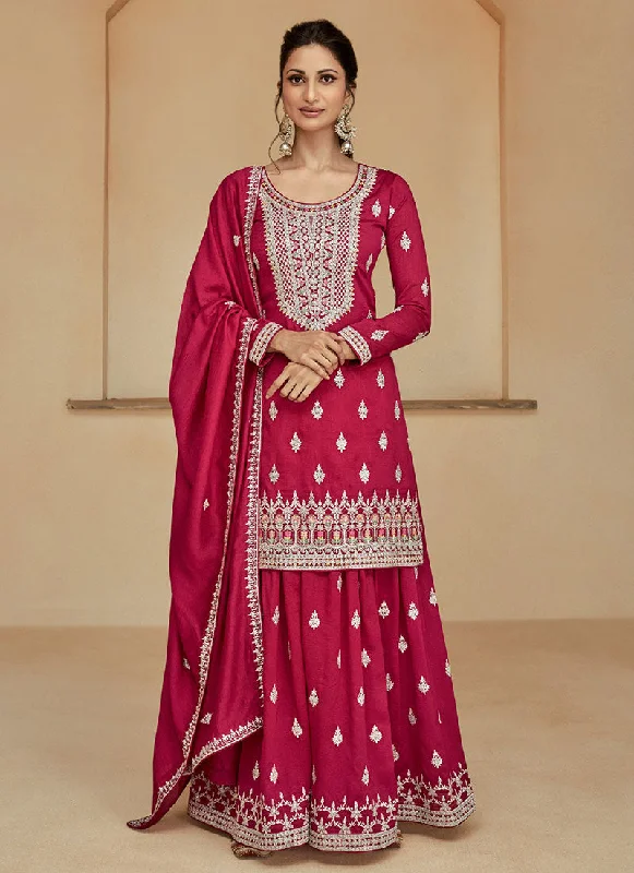 Rani Pink Multi Embroidery Wedding Sharara Suit