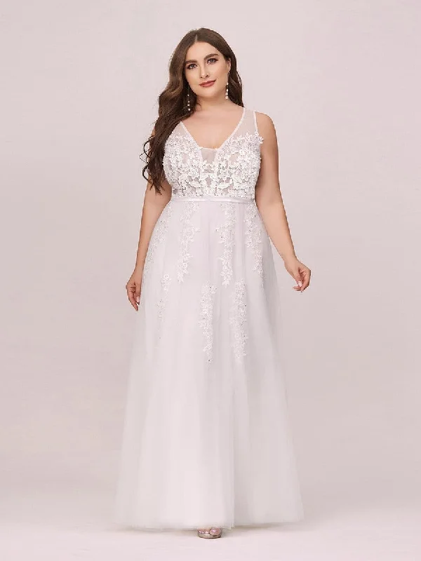 Plus Size Applique Ethereal Simple White Tulle Wedding Dress