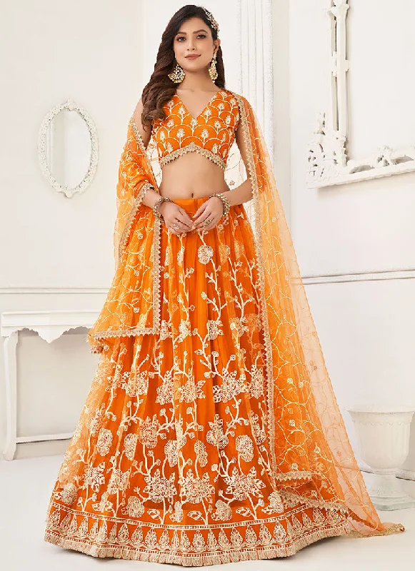 Orange Traditional Embroidered Wedding Lehenga Choli