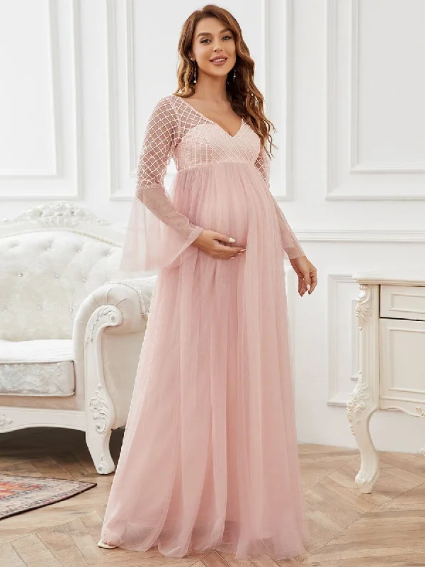 Sweetheart Long Bell Sleeve A-Line Maternity Dress