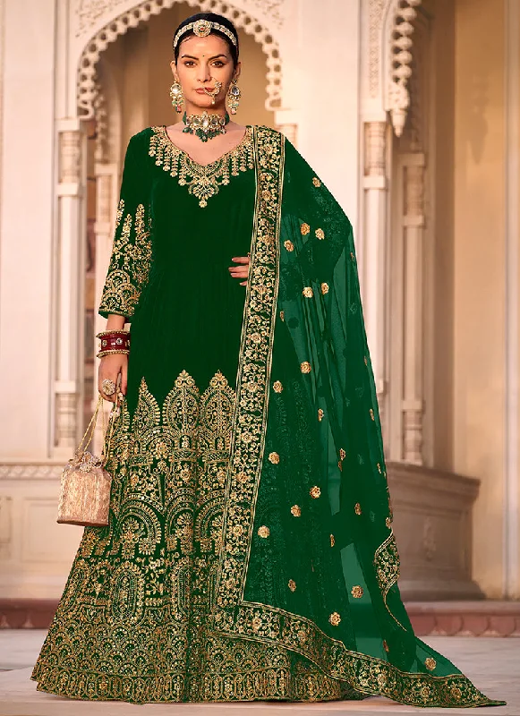 Green Traditional Velvet Anarkali Suit