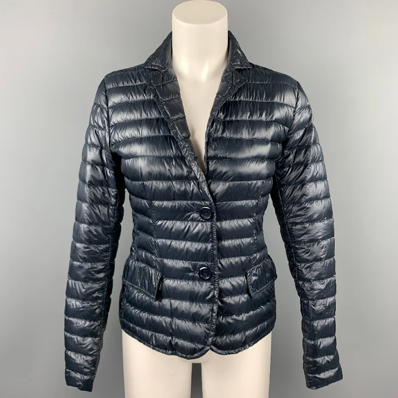 HERNO Size 6 Navy Quilted Goose Down Notch Lapel Jacket