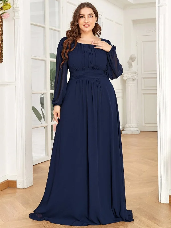 See-Througth Puff Sleeve Chiffon Plus Size Bridesmaid Dress