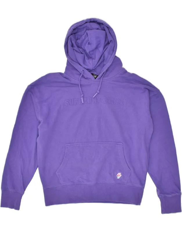 SUPERDRY Womens Graphic Hoodie Jumper UK 14 Large Purple Cotton