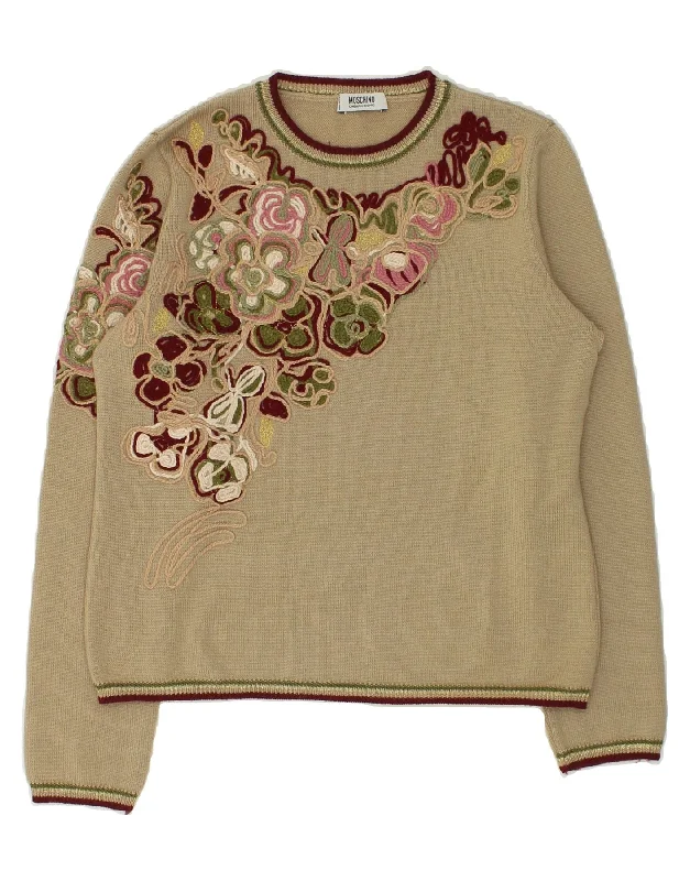 MOSCHINO Womens Crew Neck Jumper Sweater UK 14 Medium Beige Floral