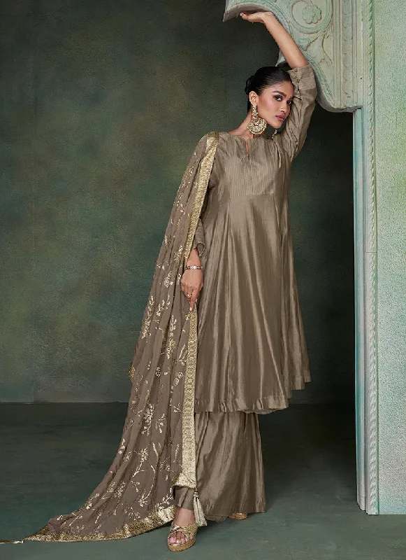 Copper Brown Sequence Embroidery Traditional Gharara Suit