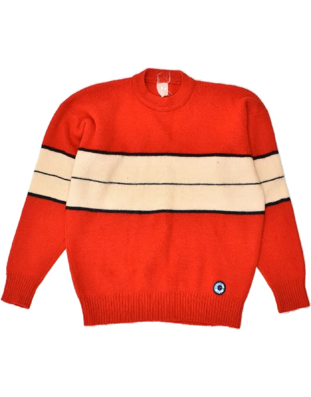 VINTAGE Womens Crew Neck Jumper Sweater UK 14 Medium Red Striped