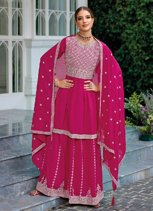 Pink Sequence Embroidery Peplum Lehenga Kurti