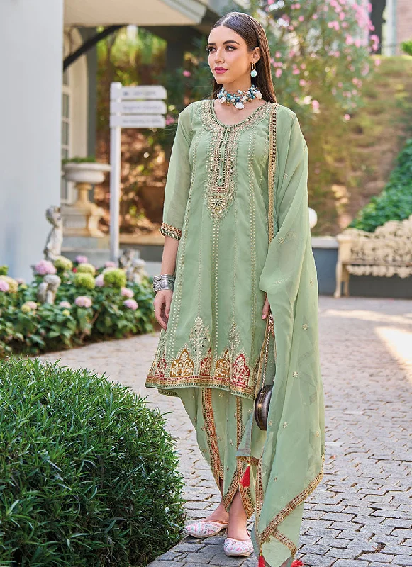 Pale Green Multi Embroidered Traditional Afghani Suit