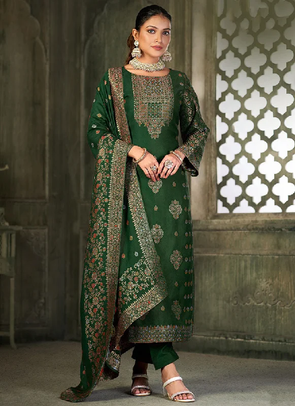 Green Multi Embroidery Pashmina Salwar Kameez Suit