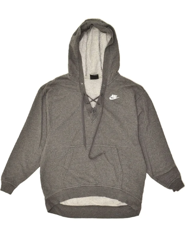 NIKE Womens Hoodie Jumper UK 10 Small Grey Cotton