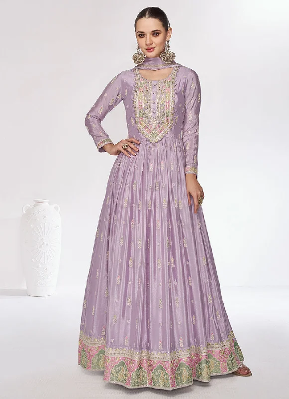 Lavender Multi Embroidery Festive Anarkali Gown